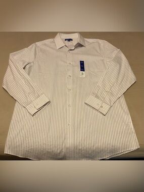 APT 9 SLIM FIT DRESS SHIRT LAVENDER WHITE STRIPE MENS  Large 16-16 1/2 32/33 NWT